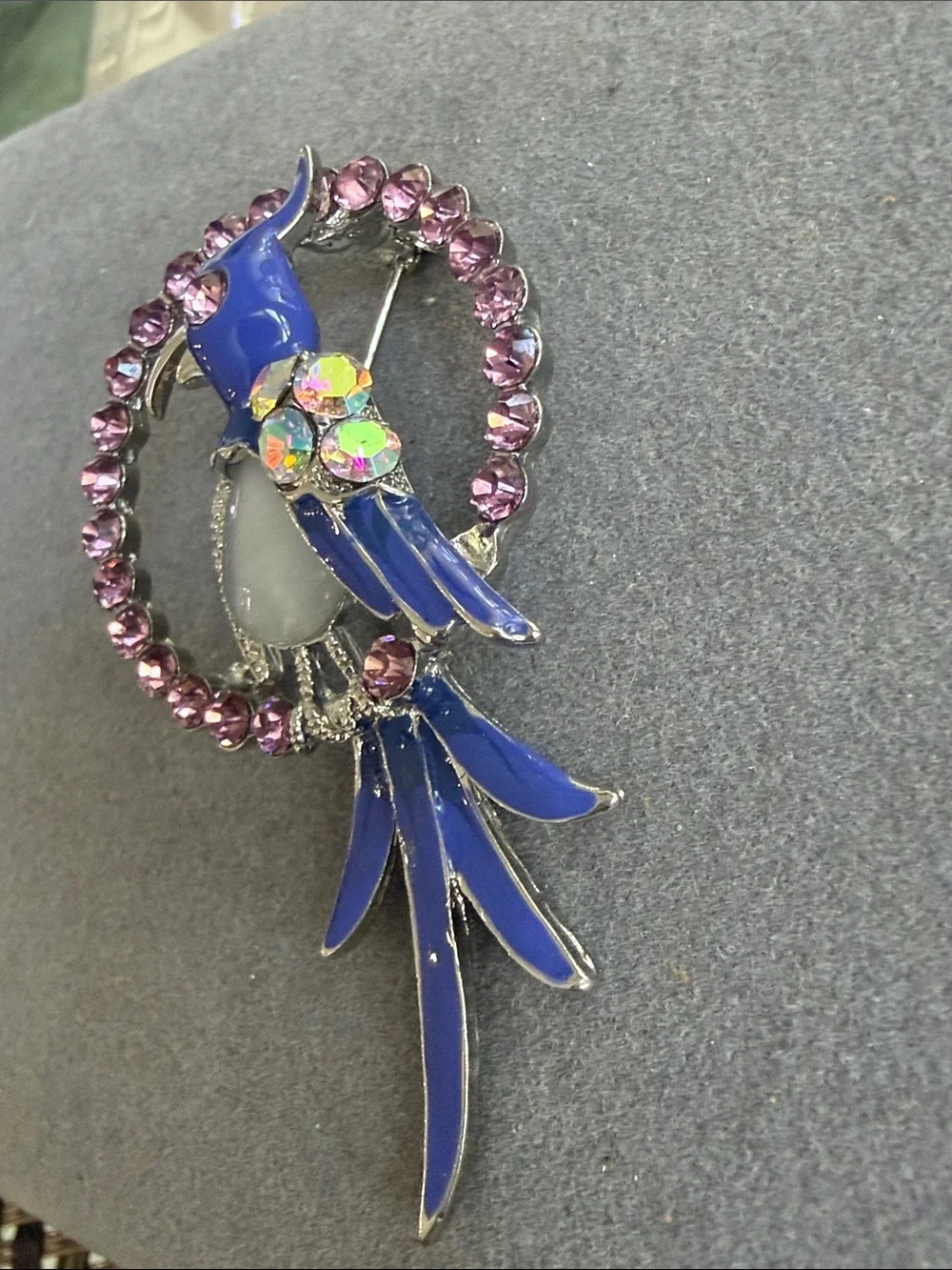 Vintage Blue Parrot Crystal Brooch Pin